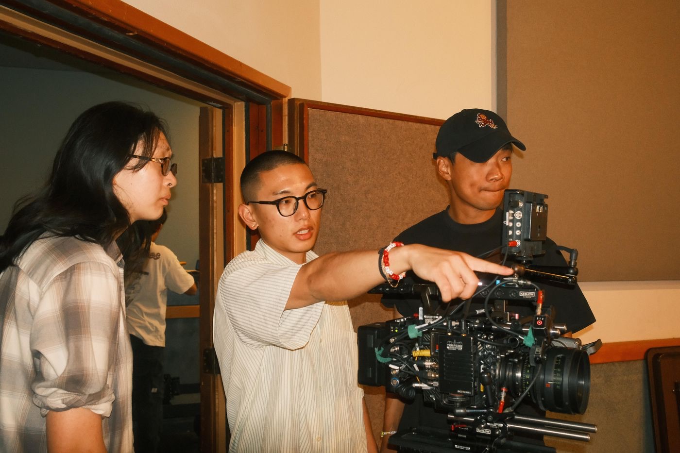Crew setting up the cinema camera rig