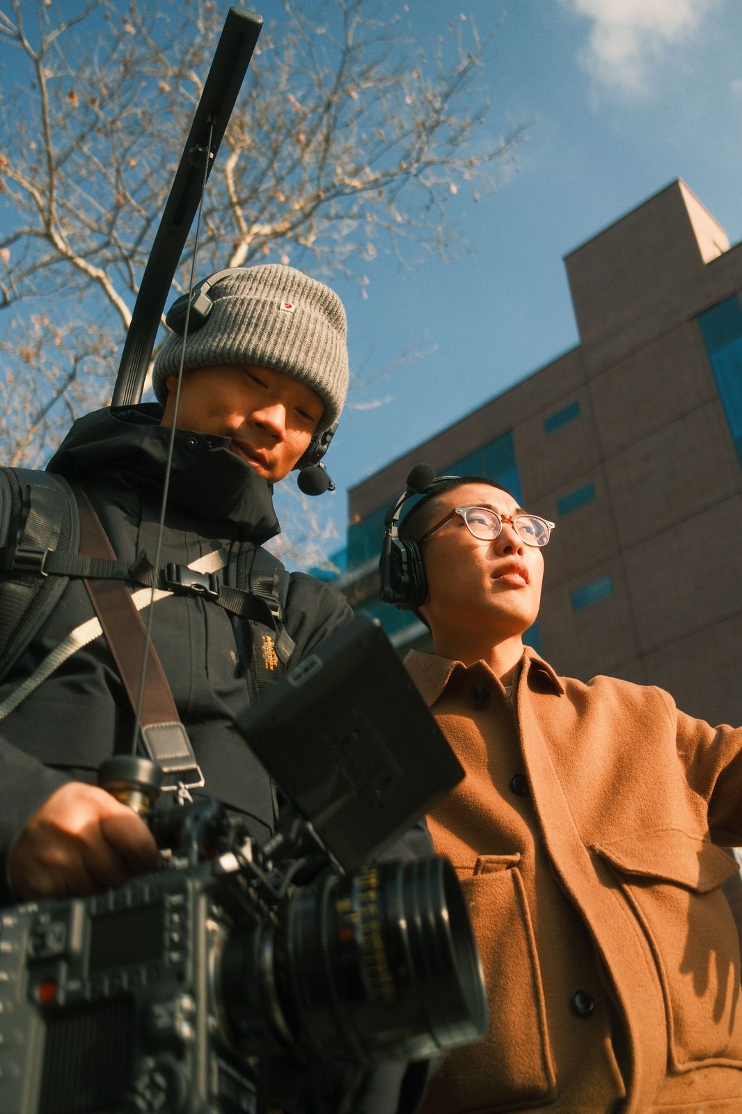 Nicolas Chae on set with cinema camera rig
